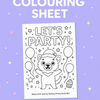 Free Kids’ Colouring Sheet – “Let’s Party!” by Sticksy Prints Australia