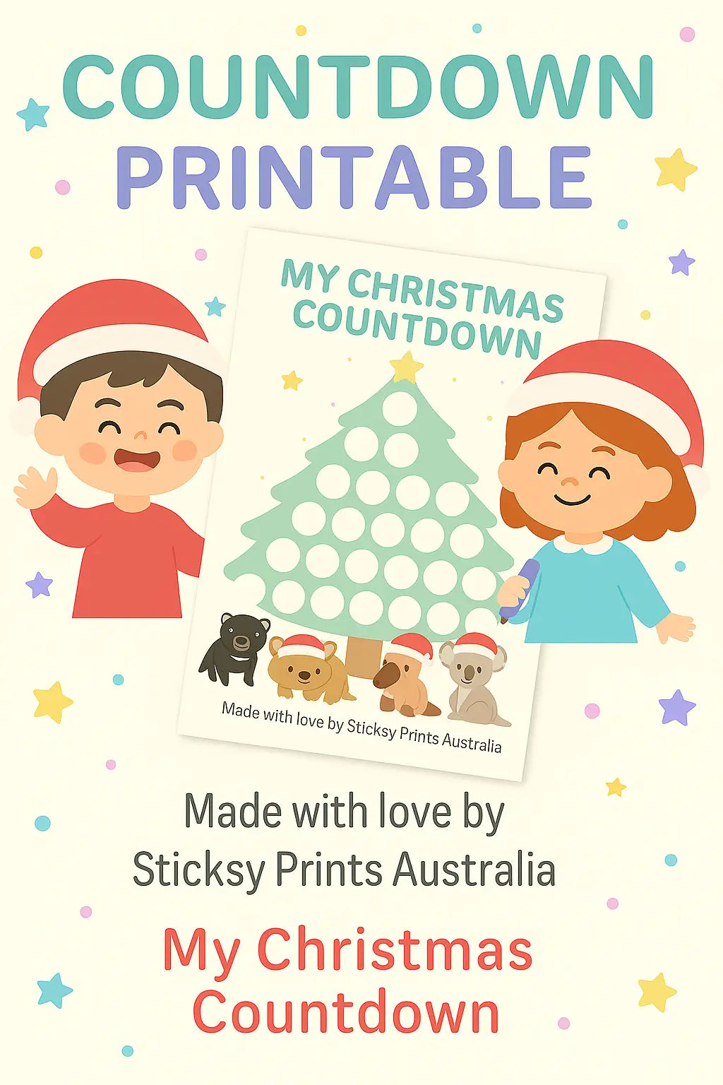 Free Christmas Countdown Calendar Printable Aussie Animals – from Sticksy Prints Australia - Sticksy Prints Australia