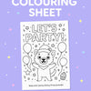 Free Kids’ Colouring Sheet – “Let’s Party!” by Sticksy Prints Australia - Sticksy Prints Australia