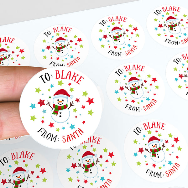 Personalised Kids Christmas Sticker Labels Snowman From Santa