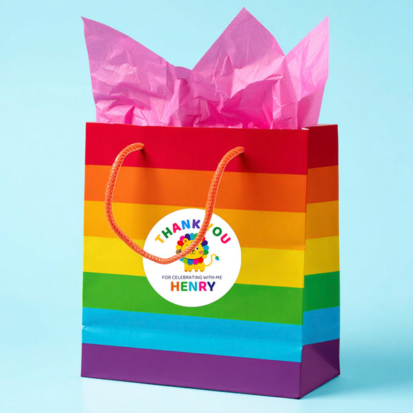 Personalised Kids Birthday Stickers Lion Rainbow Thank You Name Party Favour