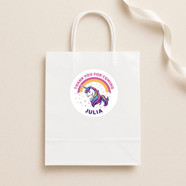 Personalised Kids Birthday Stickers Unicorn Rainbow Thank You Name Party Favours