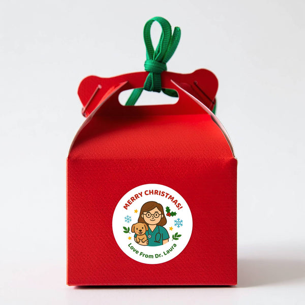 Personalised Female Vet Christmas Stickers – Custom Business Holiday Labels