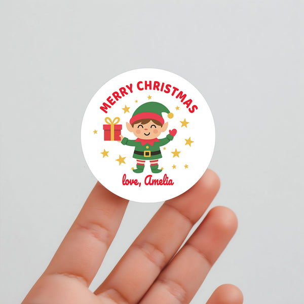 Personalised Kids Christmas Sticker Labels Elf Elves Stars Merry Christmas