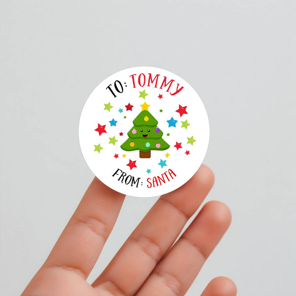 Personalised Kids Christmas Sticker Labels Cute Trees Stars From Santa