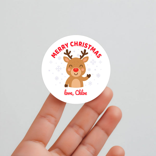 Personalised Kids Christmas Sticker Labels Reindeer Merry Christmas