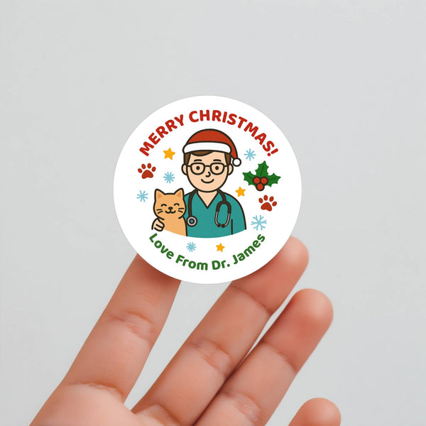Personalised Male Vet Christmas Stickers – Custom Business Holiday Labels