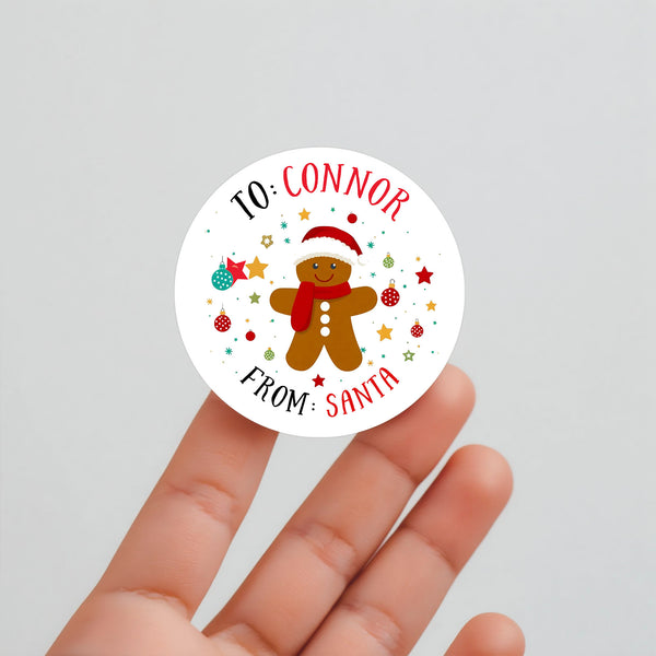 Personalised Kids Christmas Sticker Labels Gingerbread Man Festive