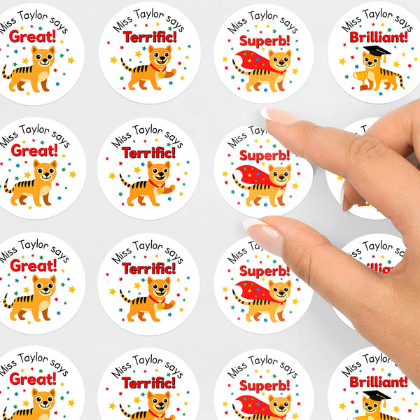 Personalised Teacher Reward Stickers Custom Name Label Tasmanian Tiger Thylacine