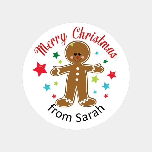 Personalised Kids Christmas Sticker Labels Gingerbread Man