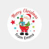 Personalised Kids Christmas Sticker Labels Santa Holding Gifts