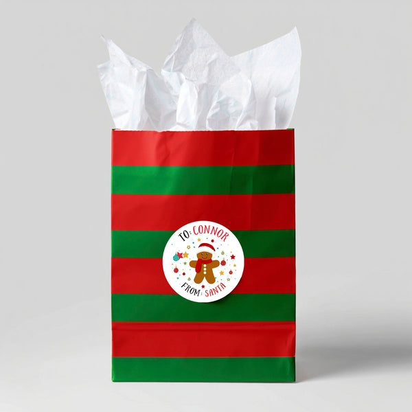 Personalised Kids Christmas Sticker Labels Gingerbread Man Festive