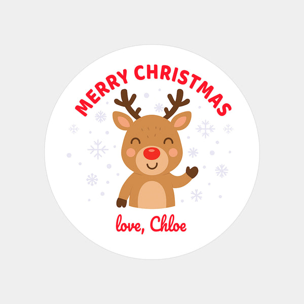 Personalised Kids Christmas Sticker Labels Reindeer Merry Christmas