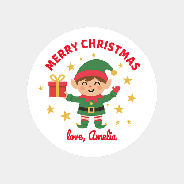 Personalised Kids Christmas Sticker Labels Elf Elves Stars Merry Christmas