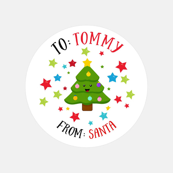 Personalised Kids Christmas Sticker Labels Cute Trees Stars From Santa