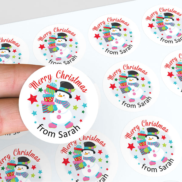Personalised Kids Christmas Sticker Labels Snowman Gifts