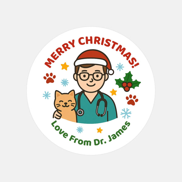 Personalised Male Vet Christmas Stickers – Custom Business Holiday Labels