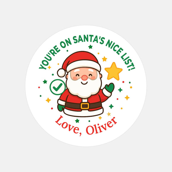 Personalised Kids Christmas Sticker Labels Santa's Nice List