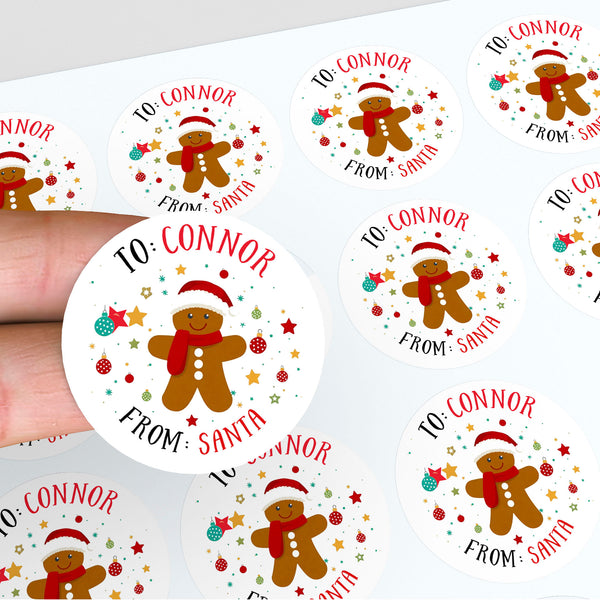 Personalised Kids Christmas Sticker Labels Gingerbread Man Festive