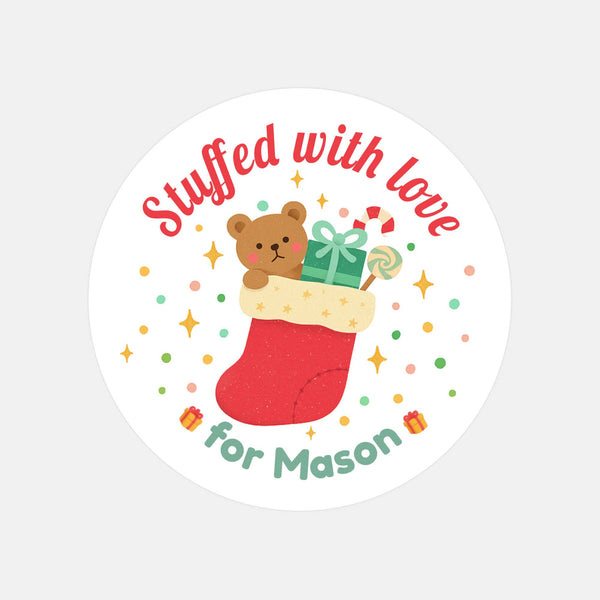 Personalised Christmas Stickers Stuffed With Love Custom Name Gift Labels