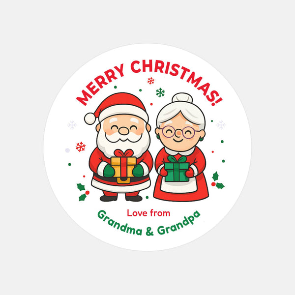 Personalised Kids Christmas Sticker Labels Mr. and Mrs Clause