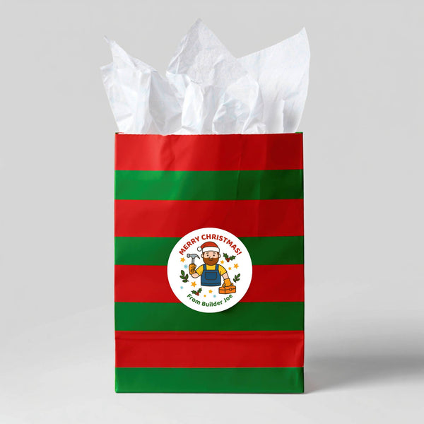 Personalised Builder Tradie Christmas Stickers – Merry Christmas Design