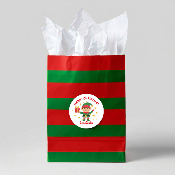 Personalised Kids Christmas Sticker Labels Elf Elves Stars Merry Christmas