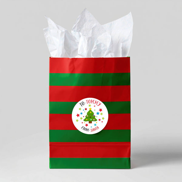 Personalised Kids Christmas Sticker Labels Cute Trees Stars From Santa