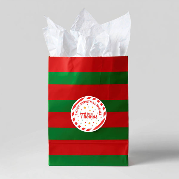 Personalised Christmas Sticker Labels Kids Candy Cane Name