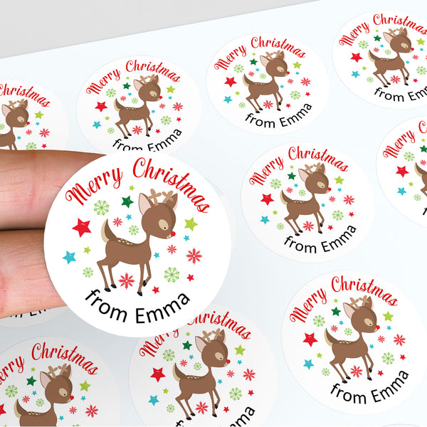 Personalised Kids Christmas Sticker Labels Reindeer Custom