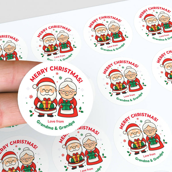 Personalised Kids Christmas Sticker Labels Mr. and Mrs Clause