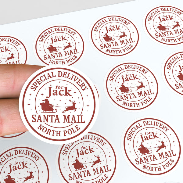 Personalised Christmas Sticker Labels North Pole Special Delivery Name
