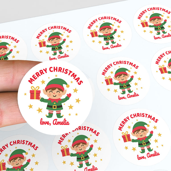 Personalised Kids Christmas Sticker Labels Elf Elves Stars Merry Christmas
