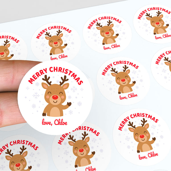 Personalised Kids Christmas Sticker Labels Reindeer Merry Christmas