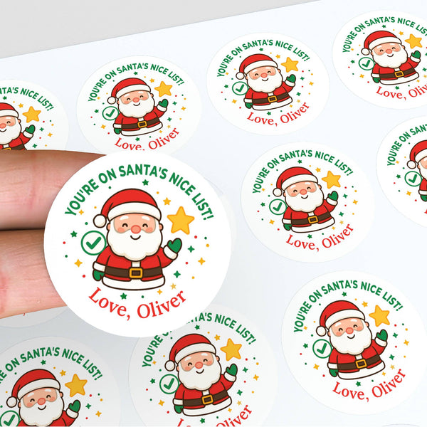 Personalised Kids Christmas Sticker Labels Santa's Nice List