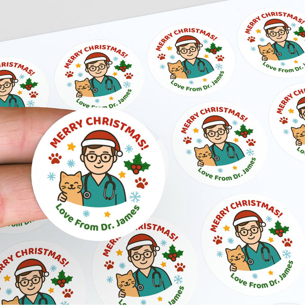 Personalised Male Vet Christmas Stickers – Custom Business Holiday Labels