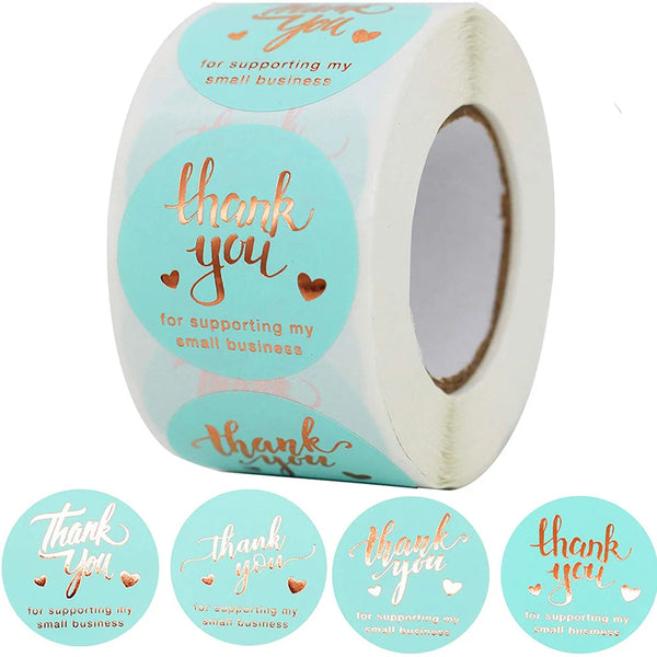 Mint Green & Gold "Thank You for Supporting My Small Business" Stickers | 500 Labels. 2.5cm