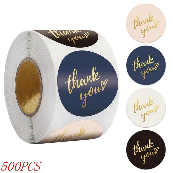 500x “Thank You” Stickers 1 Inch (2.5cm) Blue & Gold Round Sealing Labels on Roll - Sticksy Prints Australia