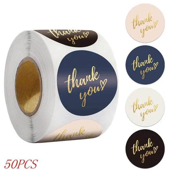 500x “Thank You” Stickers 1 Inch (2.5cm) Blue & Gold Round Sealing Labels on Roll - Sticksy Prints Australia