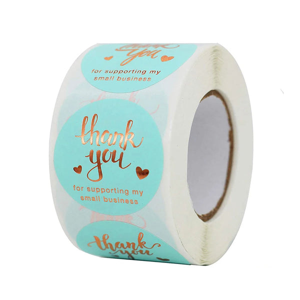 Mint Green & Gold "Thank You for Supporting My Small Business" Stickers | 500 Labels. 2.5cm