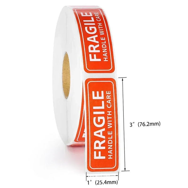 500 x FRAGILE Handle With Care Stickers on Roll 25.4 × 76.2mm Shipping Labels - Sticksy Prints Australia