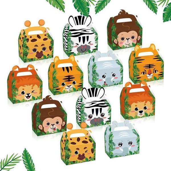 24Pcs Jungle Safari Animal Party Favor Boxes - Portable Cardstock Treat Gift Bags for Kids Birthday, Baby Shower & Events - 6 Cute Styles - Sticksy Prints Australia