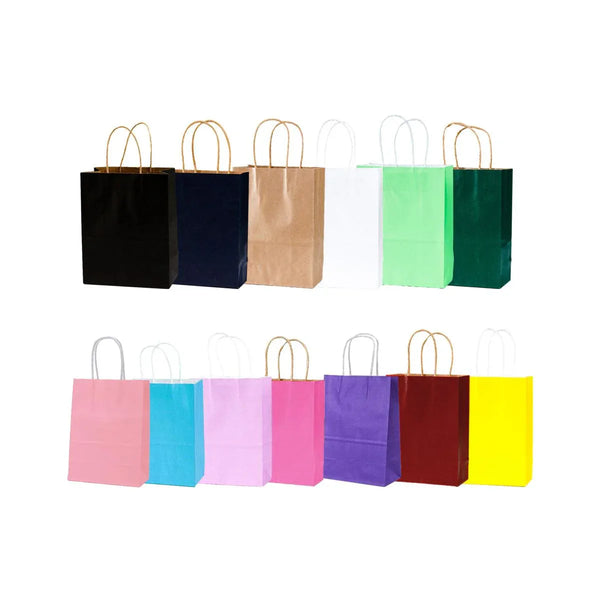 20pcs Yellow Kraft Paper Gift Bags with Handles - Small 15x21cm Eco-Friendly Carry Bag for Party Favours & Retail - Sticksy Prints Australia