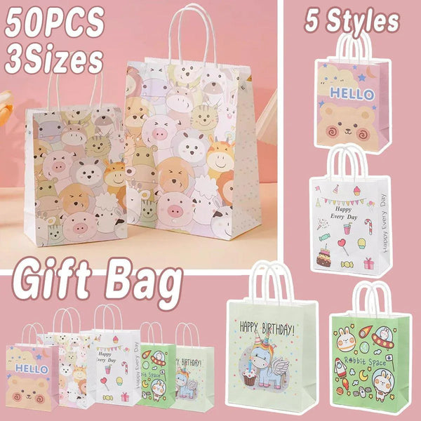 50pcs Colourful Kraft Paper Gift Bags – Eco-Friendly Party Favour Bags with Handles - Sticksy Prints Australia