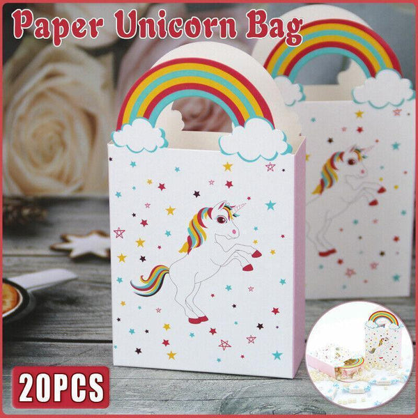 20pcs Unicorn Party Favour Boxes – Rainbow Handle Treat Bags for Kids Birthdays & Events - Sticksy Prints Australia