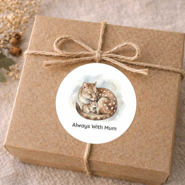 Always With Mum Quoll Sticker – Tasmanian Wildlife Mother & Baby Round Sticker