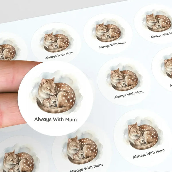 Always With Mum Quoll Sticker – Tasmanian Wildlife Mother & Baby Round Sticker - Sticksy Prints Australia