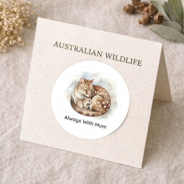 Always With Mum Quoll Sticker – Tasmanian Wildlife Mother & Baby Round Sticker