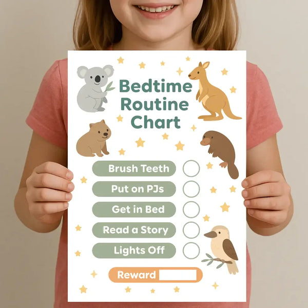 Australian Animal Bedtime Routine Chart for Kids β Printable (A4) - Sticksy Prints Australia