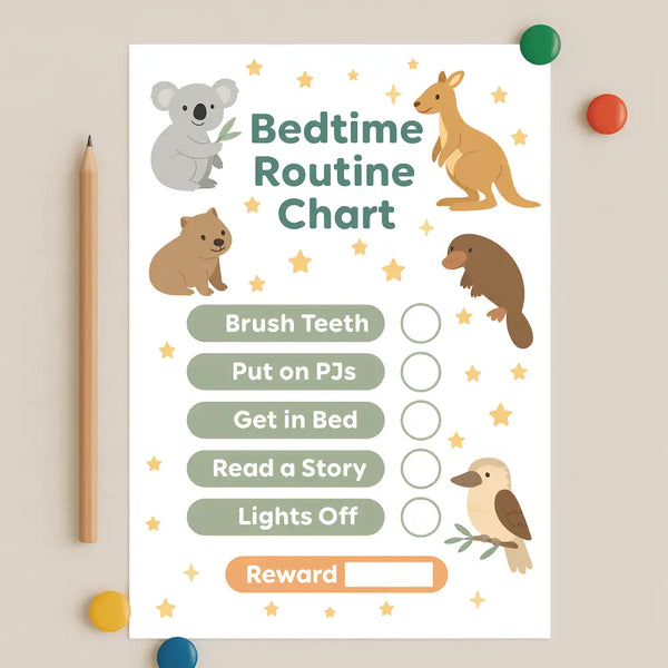 Australian Animal Bedtime Routine Chart for Kids – Printable (A4)
